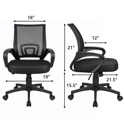 Mid-Back Mesh Office Desk Chair Ergonomic Height Adjustable Computer Chair with Lumbar Support and Armrest, Black